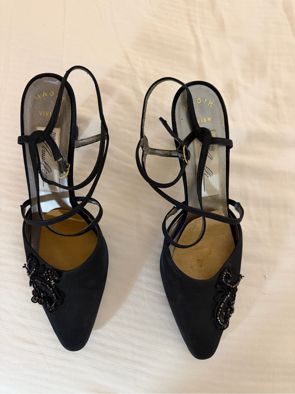 Amalfi Black Beaded Pointed Slingback Heels